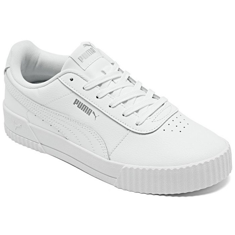 PUMA Carina Leather Platform Sneaker white silver 6.5